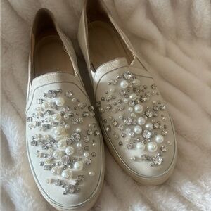 Stuart Weitzman Cream Pearl Embellished Sneakers